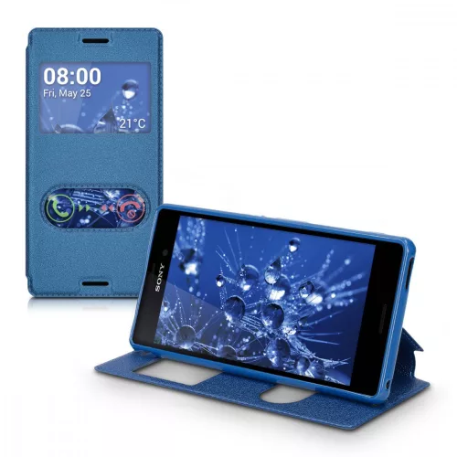 Husa Sony Xperia M4 Aqua, Piele ecologica, Albastru, 37417.17