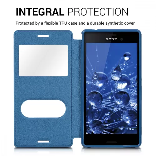 Husa Sony Xperia M4 Aqua, Piele ecologica, Albastru, 37417.17