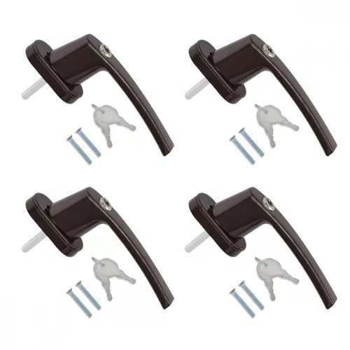 Set 4 Manere pentru fereastra cu blocare, Kwmobile, Maro, Aluminiu, 41890