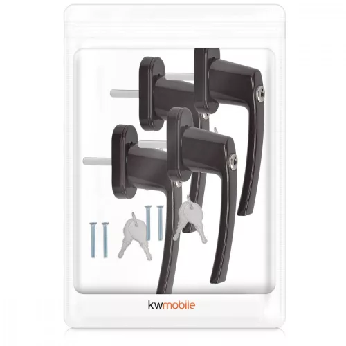 Set 4 Manere pentru fereastra cu blocare, Kwmobile, Maro, Aluminiu, 41890