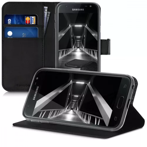Husa Samsung Galaxy J3 (2017), Piele ecologica, Negru, 42156.01