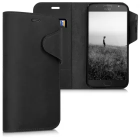 Husa Motorola Moto G5S Plus, Piele naturala, Negru, 42827.01