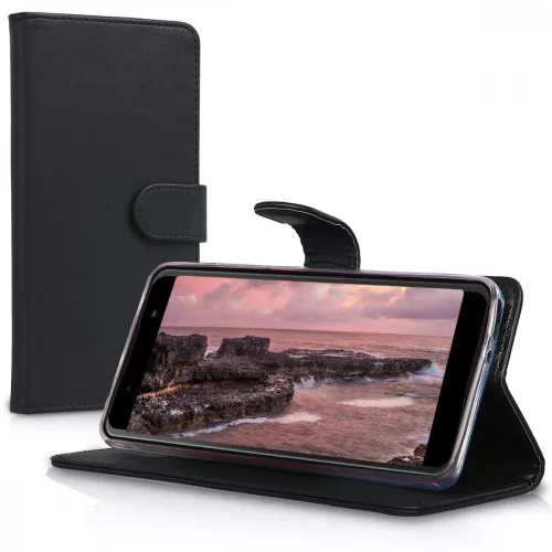 Husa Wiko Lenny 5, Piele ecologica, Negru, 44844.01