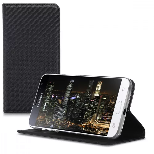 Husa Samsung Galaxy J3 (2016), Piele ecologica, Negru, 45157.01
