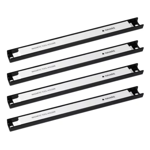Set 4 suporturi magnetice unelte Navaris, 30.5 cm, 13.6 kg, pentru garaj si atelier, negru, otel