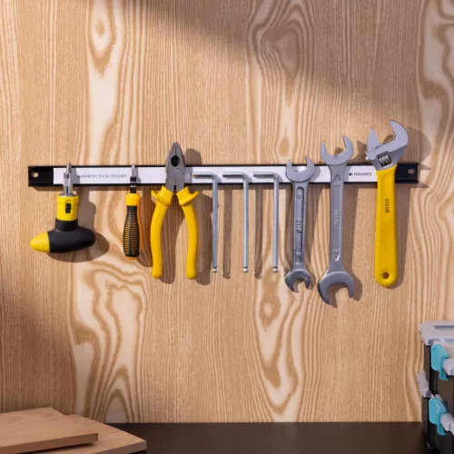 Set 3 suporturi magnetice unelte Navaris, 45.7 cm, 13.6 kg, montaj usor, pentru perete, negru, otel
