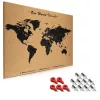 Panou pluta Navaris World Map, 70x50 cm, cu ace si kit montaj, prindere perete, maro/negru, pluta