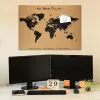 Panou pluta Navaris World Map, 70x50 cm, cu ace si kit montaj, prindere perete, maro/negru, pluta