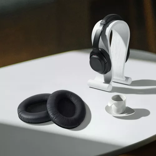 Set 2 Perne de urechi pentru casti Sennheiser HD201/HD206/HD200 Pro, Kwmobile, Negru, Piele ecologica, 45943.01