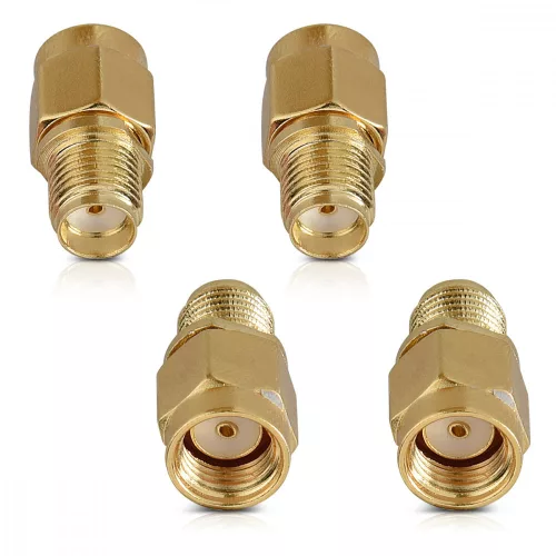 Set 4 Adaptori coaxiali SMA tata la SMA mama, Kwmobile, Auriu, Metal, 48523.01