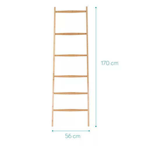 Scara suport prosoape Navaris, 170x56x3 cm, organizator mobil, picioare silicon, maro, silicon/bambus