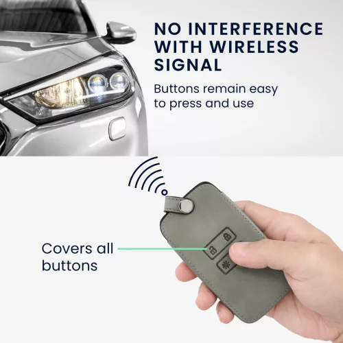 Husa Cheie Auto pentru Renault / Dacia - 4 Butoane - Keyless Go, Piele nabuc, Gri, 48565.09
