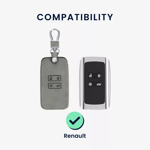 Husa Cheie Auto pentru Renault / Dacia - 4 Butoane - Keyless Go, Piele nabuc, Gri, 48565.09