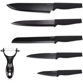   Set 5 cutite de bucatarie Navaris din otel inxoidabil, 1 cutit de curatat din ceramica, Negru, 48366.06.02