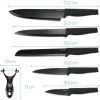 Set 5 cutite de bucatarie Navaris din otel inxoidabil, 1 cutit de curatat din ceramica, Negru, 48366.06.02