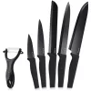 Set 5 cutite de bucatarie Navaris din otel inxoidabil, 1 cutit de curatat din ceramica, Negru, 48366.06.02