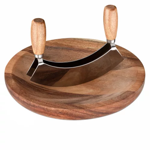 Set tocator rotund si cutit semicircular Navaris, 24x24x3 cm, pentru ierburi aromatice, 52978.01