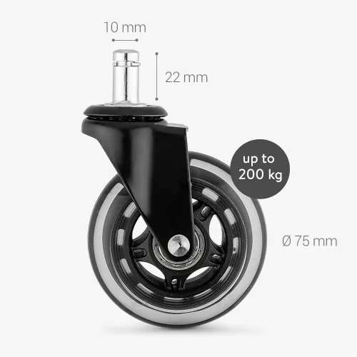 Set 5 Roti pentru scaun de birou tija 10mm/75mm, Rotabile la 360°, Kwmobile, 53129.01