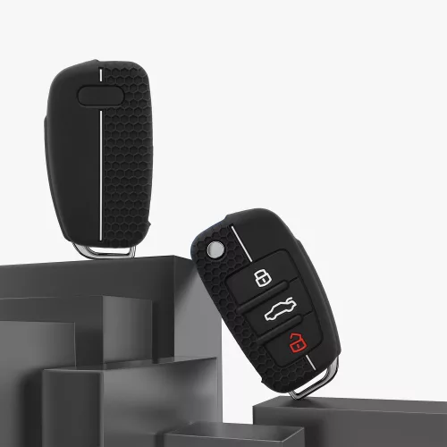Husa Cheie Auto pentru Audi - 3 Butoane, kwmobile, Silicon, Negru, 53134.03