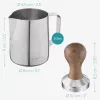 Set Latiera din inox si tamper cu maner din lemn de nuc Navaris, 51 mm, Covoras, 53238.01.02
