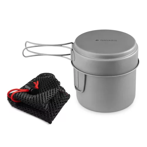 Set oala si tigaie pentru camping din titan Navaris, 1100 ml si 450 ml, 53304.01