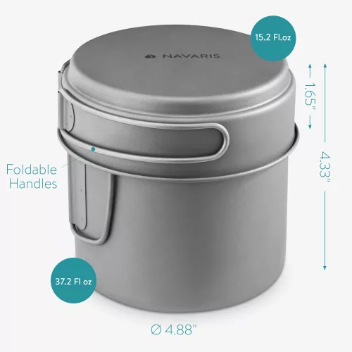 Set oala si tigaie pentru camping din titan Navaris, 1100 ml si 450 ml, 53304.01