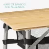 Masa de camping pliabila din bambus cu raft Navaris, 100 x 65 cm, Reglabila, Bambus, 51166.3.01