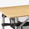 Masa de camping pliabila din bambus cu raft Navaris, 100 x 65 cm, Reglabila, Bambus, 51166.3.01