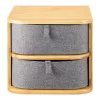 Organizator pentru cosmetice din bambus si material textil Navaris, 2 Sertare, 54184.01