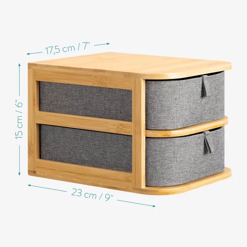 Organizator pentru cosmetice din bambus si material textil Navaris, 2 Sertare, 54184.01