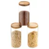 Set 3 borcane Navaris cu capac din lemn de acacia, 950 ml, sticla borosilicata, maro, lemn/sticla