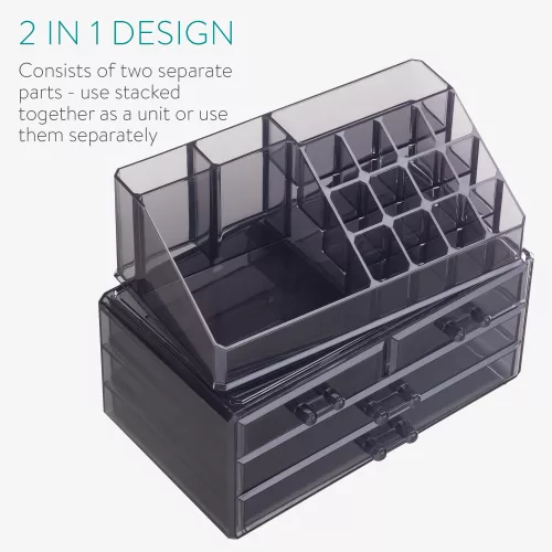 Organizator pentru cosmetice cu sertare Navaris, Negru transparent, 54656.01