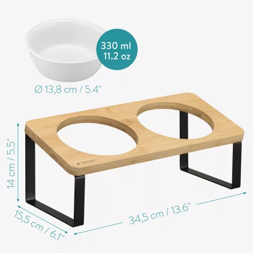 Set 2 Boluri pentru caini si pisici cu suport inclinat Navaris, 330 ml, 55228.2