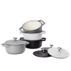 Set 4 Mini Oale din fontă Navaris, 10.5 cm, 290 ml, pentru cuptor si plita, negru/alb, 49079.04.03