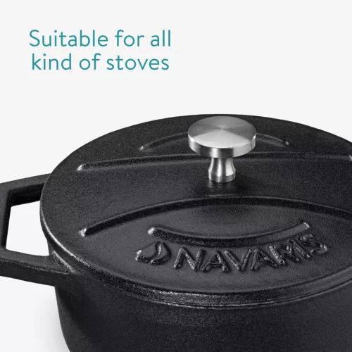Set 4 Mini Oale din fontă Navaris, 10.5 cm, 290 ml, pentru cuptor si plita, negru/alb, 49079.04.03