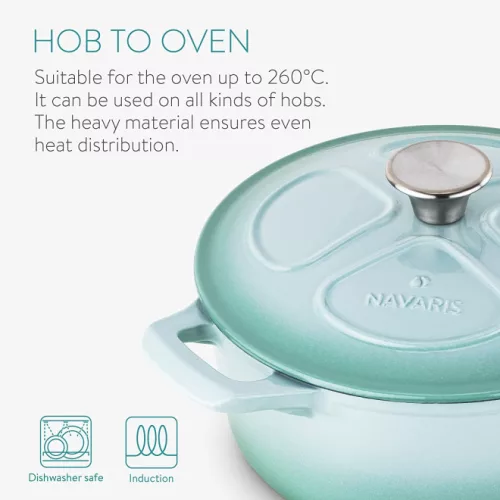 Oala antiaderenta din fonta Navaris pentru plite/cuptoare - 24 cm - 3,5 l - verde deschis, 48777.01.71