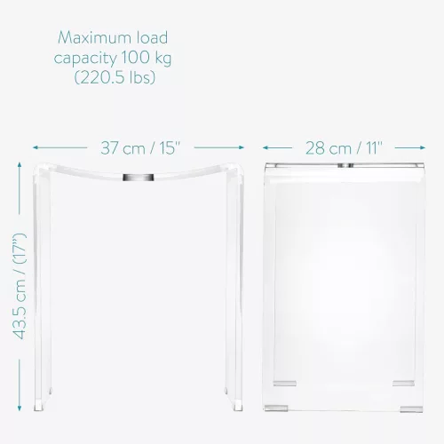 Scaun dus acrilic Navaris, 43.5x37x28 cm, 100 kg, antiderapant, baie/interior, transparent, plastic
