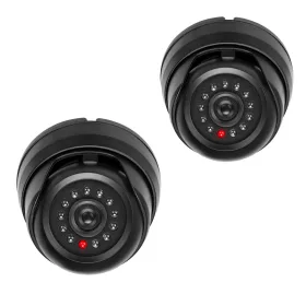   Set 2 Camere de supraveghere false cu lumini LED, Kwmobile, Negru, Plastic, 53927.02.01