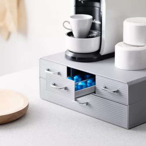 Suport pentru capsule de cafea Navaris cu 4 sertare, Universal, 2 Nivele, Gri, 54092.02