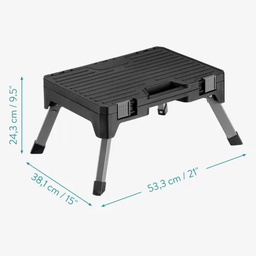 Scaun depozitare unelte Navaris, 53.3x38.1x24.3 cm, pliabil cu maner, capacitate 150 kg, negru, plastic