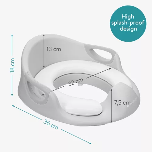 Reductor toaleta copii Navaris, cu capac si manere, 36x32x18 cm, antialunecare, gri, polipropilena/PVC
