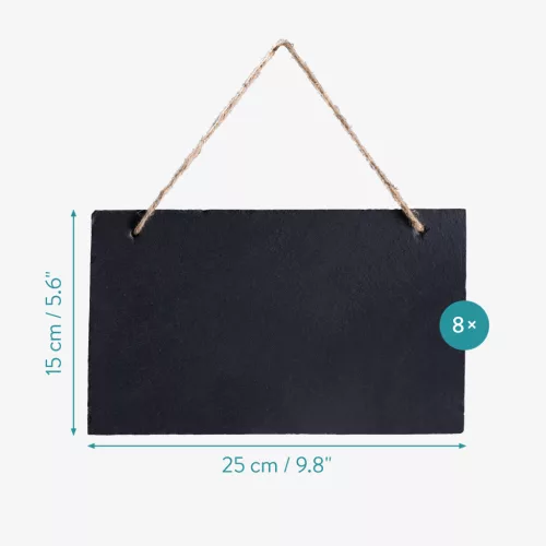 Set 8 Tablite din ardezie pentru mesaje Navaris, 25x15 cm, cu sfoara, maro, ardezie