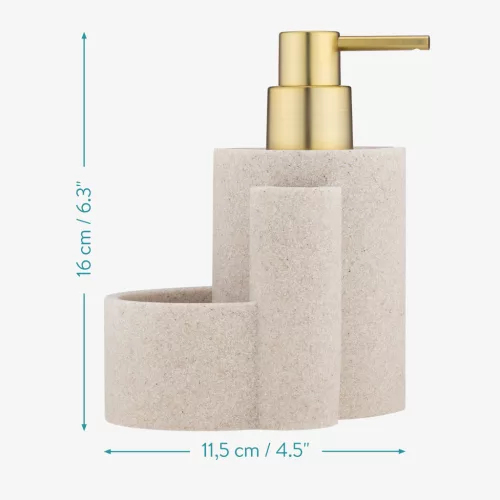 Dispenser sapun cu suport burete Navaris, 11.5x10x16 cm, chiuveta, bej, burete/ABS/plastic