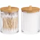 Organizator cosmetice, dischete demachiante si betisoare urechi, transparent, 2 compartimente, plastic/bambus, Navaris, 59140.01