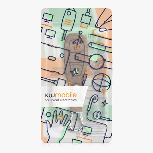Husa Cheie Auto Kwmobile pentru Ford 3 Butoane, Maro/Negru, Piele ecologica, 54933.02
