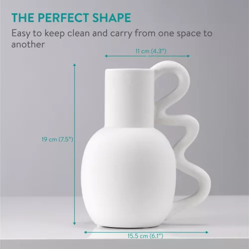 Vaza pitcher sculpturala Navaris, 15.5x11x19 cm, cu maner, dolomit, alb, plastic