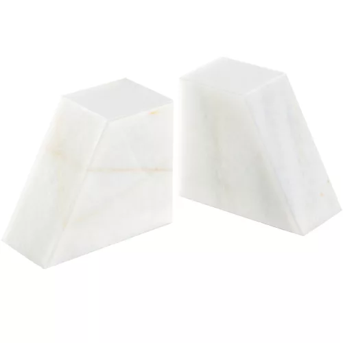 Set 2 capete de raft Navaris, marmura alba, 13x11x6, 5 cm, alb, piatra naturala