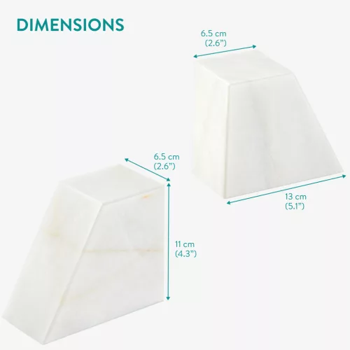 Set 2 capete de raft Navaris, marmura alba, 13x11x6, 5 cm, alb, piatra naturala