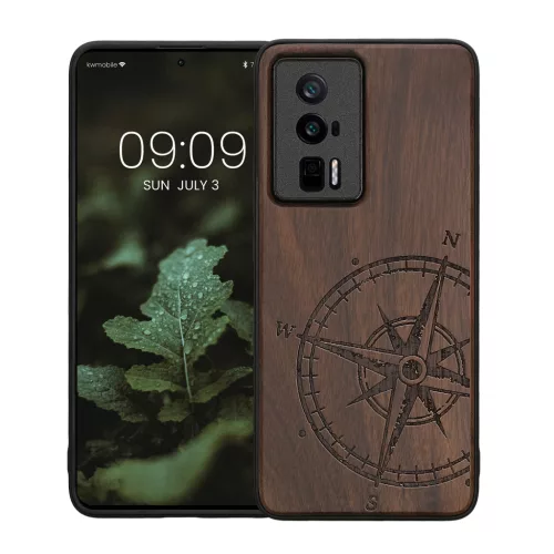 Husa Poco F5 Pro, Maro, Lemn/Silicon, 61662.01