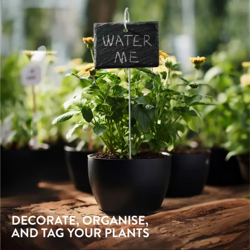 Set 15 Etichete pentru plante din ardezie Navaris cu 15 tije si 2 crete, 10x7 cm, 53850.02